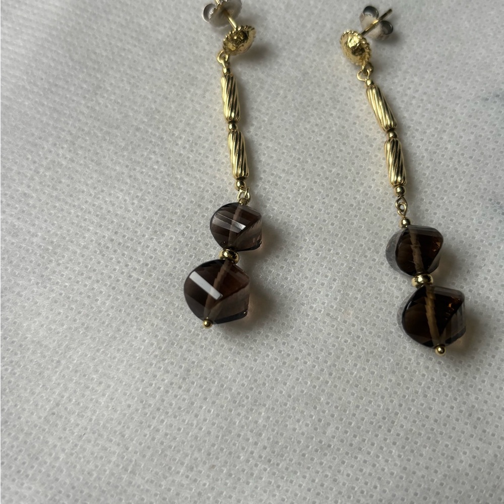David Yurman Gold and Brown Dangle Earrings
